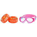 Zoggs Arm Rings, Dual Buoyancy Arm Bands, Swimming Armbands for Kids,Orange/Multi,1-6 years, 11-30kg & Kids' Phantom Mask with UV Protection And Anti-fog Swimming Goggles, Pink/Purple/Aqua, 0-6 Years
