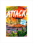 Wee Blue Coo Comics Atomic Attack Nuclear Bomb Mushroom Cloud USA Wall Art Print