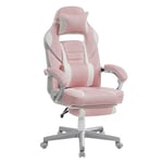 SONGMICS Fauteuil de Bureau, Chaise Gaming, Réglable, Repose-Pieds Télescopique, Mécanisme à Bascule, Appui-tête, Support Lombaire, Charge 150 kg, Rose Bonbon et Blanc Crème OBG073P01