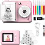 Appareil Photo Numérique Instantané, avec Papier d'impression & Carte TF 32G, Caméra Vidéo avec Stylos Colorés pour Le Bricolage, Chapeaux Costume Accessoire Déguisement