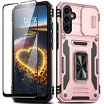 GOLDJU For Samsung Galaxy A34 5G Case,Military Grade Shockproof Samsung A34 Case with Rotatable Ring Kickstand [1 * 9H Screen Protector] Anti-Scratch Armour Phone Cover for Samsung A34 5G,Rose Gold