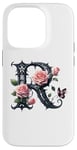 Coque pour iPhone 14 Pro Letter R Initial Floral Monogram Rose Pink Flower Butterfly