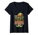 Womens I'm Youngest Elf The Rules Dont Apply To Me Family Christmas V-Neck T-Shirt