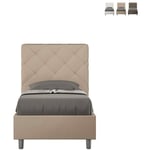 Lit simple conteneur capitonné 80x190cm chambre d'enfant Priya s Beige - Avec coffre de rangement