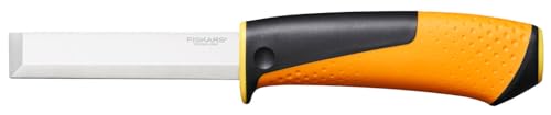 Fiskars Couteau de charpentier, Fourreau avec aiguiseur intégré, 22,4 cm, Noir/Orange/Jaune, 1023621