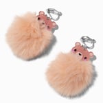 Claire's Brown Bear Pom Pom 1.5" Clip-On Drop Earrings