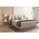 Trada - Lit adulte 160x200 cm bilbao - rembourré avec rangement et matelas – tissu velours - beige