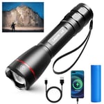 Lepro Lampe Torche Rechargeable, 1000 Lumens Lampe de Poche Ultra Puissante, 5 Modes d'éclairage, Étanche IPX7, Zoomable, Torche LED Rechargeable pour Ménage Camping Randonnée Urgence