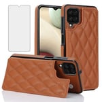 Asuwish Phone Case for Samsung Galaxy A12/M12 Wallet Cover with Tempered Glass Screen Protector and Leather RFID Credit Card Holder Stand Cell Accessories A 12 5G A-12 S12 12A 4G Women Men Brown