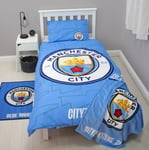 MANCHESTER CITY FC LEGEND SINGLE DUVET COVER SET BLUE FOOTBALL BEDDING MAN KIDS