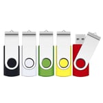 16GB Memory Stick 5 Pack,SRVR Flash Drive USB 2.0 Swivel Thumb Drives Data Storage Jump Drive Zip Drive Memory Sticks External Devices with Led Indicator(Mixed Color With Lanyard)