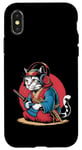 Coque pour iPhone X/XS Japon Kawaii Cat Samurai Casque Casque Manette de Jeu Vidéo