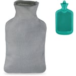 Bouillotte, poche eau chaude avec housse, volume 1,5 l, grande bouteille, enfants & adultes, turquoise - gris - Relaxdays