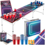 tectake® Table Pliable de Beer Pong Beer Ball Transportable avec éclairage LED, Jeux à Boire, 6 Balles Ping Pong & 100 gobelet Plastique reutilisable Inclus, Jeu Soirée, Jeu Apéro, Jeu d'alcool