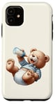 Coque pour iPhone 11 Brown Bear Silly Baby Boy Ours en peluche bleu pour fête prénatale