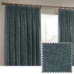 Yard Heavy Chenille Velvet Pencil Pleat Curtains - 2 Panels - Width x Drop - 229 x 229cm (90 x 90) - Marine