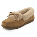 RockDove Women's Faux Fur Lined Micro Suede Moccasin Slipper, Size 4 UK Women, Tan