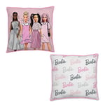 Character World Official Barbie Square Cushion Pillow, Super Soft Reversible 2 Sided, Figures Pink Design, Perfect for the Bedroom, Chair or on the Sofa