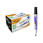 BIC Velleda 1701 ECOlutions Feutres pour Tableau Blanc Effaçables à Sec (Parfait pour l'Ecole et au Bureau / Pointe Conique Large) - Noir, Boîte de 12