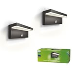 Philips Bustan Applique murale LED d'extérieur (9 W), luminaire d'extérieur résistant aux intempéries avec détecteur de mouvement, éclairage blanc chaud, anthracite, pack de deux