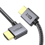 XAOSUN Right Angle HDMI 2.1 Cable 2M, 48Gbps Ultra High Speed HDMI Cord Support 8K@60Hz 4K@120Hz Dynamic HDR eARC HDCP 2.2& 2.3 HDR10, Compatible with PS5,PS4,X-Box,Roku TV,HDTV,Blu-ray,LG,Samsung