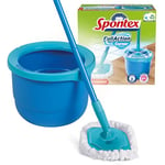 Spontex Full Action Corner System Spin Mop and Bucket Set | Reaches Tight Corners | Easy 360° Wringing & Rinsing System | Cleans Laminate, Wood & Tile Flooring | 1 Microfibre Mop Head