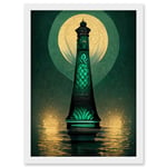 Art Deco Lighthouse Great Gatsby Moonlight Emerald Artwork Framed Wall Art Print A4