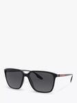 Prada Linea Rossa PS 06VS Men's Polarised Square Sunglasses, Black/Grey