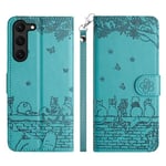 Tiyoo Case for Samsung Galaxy S23 FE Phone Case, Embossed Cute Cats PU Leather Flip Case for Samsung Galaxy S23 FE, with Card Holder and Magnetic Closure, Blue