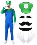 YYDSXK Déguisement Super Bros, Déguisement pour Enfants Adulte, Deguisement Enfant Garçon avec Chapeau, Gants, Barbe, Super Bros Costume de Cosplay pour Enfants Anniversaire Halloween Carnaval Cosplay