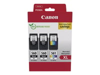 Canon Pg-560Xl X2/Cl-561Xl Multi Value Pack - 3-Pack - Høy Ytelse - Svart, Farge (Cyan, Magenta, Gul) - Original - Hengeboks - Blekkpatron - For Pixma Ts5350, Ts5351, Ts5352, Ts5353, Ts7450