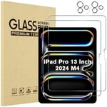 Procase Verre Trempé pour iPad Pro 13 (M4) 2024, 2 Protection Écran + 2 Protection d'Objectif Photo, Film Protection Screen Protecteur, Anti Rayures Sans Bulles -Transparent