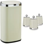 Morphy Richards 971503 Chroma Square Sensor Bin with Infrared Technology, Cream, 42 Litre & 978055 Dimensions Set of 3 Round Kitchen Storage Canisters, Ivory Cream, One Size
