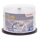 50x Verbatim 700MB 52x 80min DataLife+ Crystal Thermal Printable Recordable CD-R