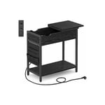 Vasagle - Table d'Appoint, Petite Table de Chevet avec Multiprise, Étroite, avec Ports usb, Pochette de Rangement, pour Salon, Chambre, Noir Boisé