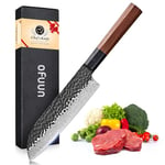 oFuun Couteau Japonais Damas, 18cm Couteau de Santoku Professionnel, Couteau Cuisine en Acier à Haute Teneur en Carbone VG10, Manche en Bois de Rose et Coffret Cadeau