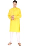 SKAVIJ Mens Tunic Kaftan Cotton Kurta Pajama Indian Casual Yoga Henley Side Split Gown Pants Shirt Set (Yellow, X-Large)