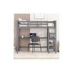 Lit Enfant Mezzanine 140 x 200 cm avec grille de rangement et Bureau sous lit, sommier à lattes, anti-chutes - Gris