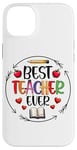 Coque pour iPhone 14 Plus Best Teacher Ever Crayon Apple Heart Book