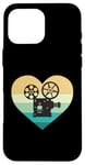 Coque pour iPhone 16 Pro Max Projecteur de cinéma en forme de cœur avec inscription « Ich liebe Kino »