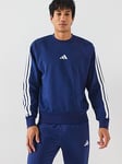 adidas Sportswear Men's Essential 3-Stripe Fleece Sweatshirt - Blue, Blue, Size 2Xl, Men