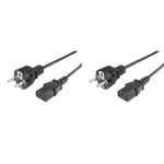 PremiumCord Câble d'alimentation 230V 2m, avec Contact de Mise à la Terre pour la Prise C13, IEC 320, Câble d'alimentation PC à 3 Broches, Couleur Noire (Lot de 2)