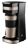 Bestron Cafetière avec tasse isotherme pour café filtre moulu, Machine à café 2 pour grandes tasses, idéal pour le camping, préparation rapide, 750 W, Couleur: Beige clair