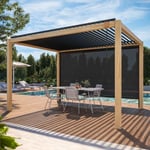 Pergola bioclimatique autoportée en bois noir 3x4m + 1 store  Oviala