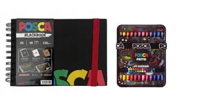 Posca - A5 BlackBook & Pastels - Bright & intense colors (24 pcs)