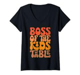 Womens Boss Of The Kids Table Cute Fall Thanksgiving Turkey Day V-Neck T-Shirt