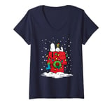 Womens Peanuts Holiday Snoopy and Woodstock Stocking V-Neck T-Shirt