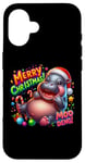 Coque pour iPhone 16 Adorable bébé hippopotame Moo Deng Merry Christmas Cheer