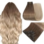 Easyouth Blonde Extension de Cheveux a Clip Naturel Ombre Remy Extension Cheveux Clip Balayage Brun Clair à Gris Foncé à Platine Blonde Vrais Clip Extension Cheveux Droit 40cm 120g 7Pcs