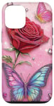 Coque pour iPhone 12/12 Pro Rose et papillon mignon sur fond rose